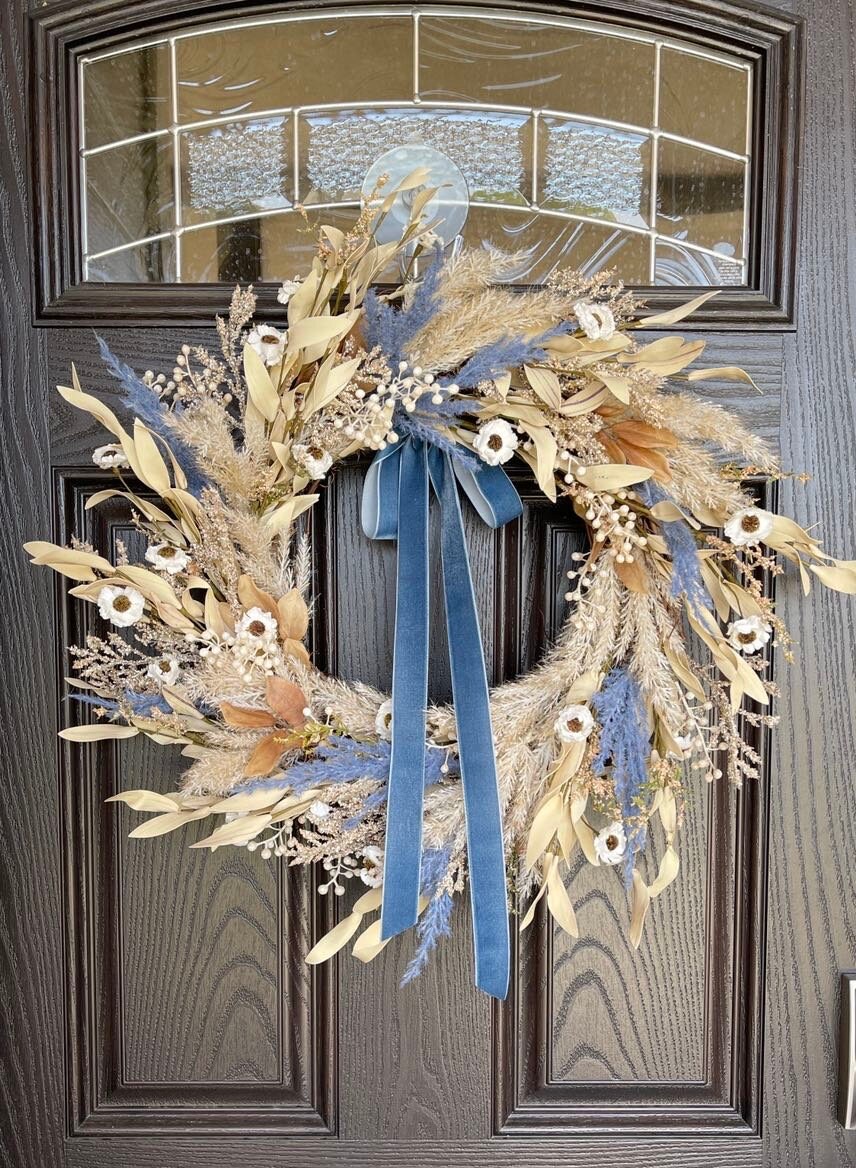 Boho Dried Wildflower Pampas Grass Fall Wreath for Front Door ...