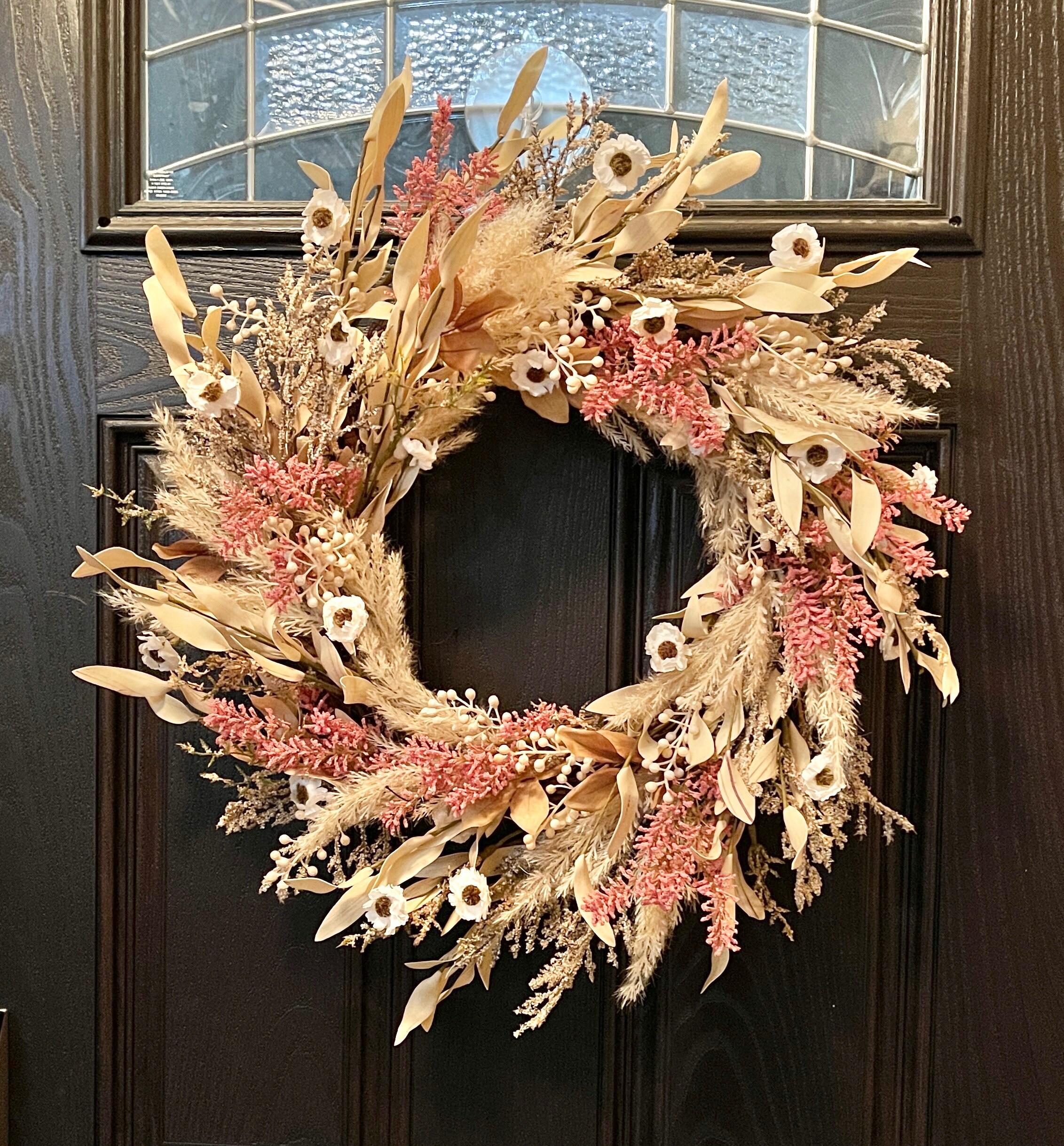 Boho Dried Wildflower Pampas Grass Fall Wreath for Front Door ...
