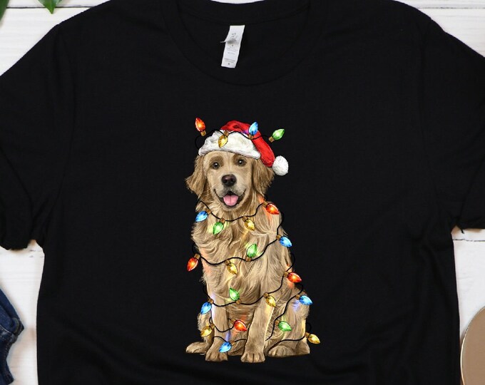 Christmas Dog Shirt, Golden Retriever Shirt, Dog Lover Gift, Happy New Year Shirt, Golden Mom Shirt, Xmas Lights, Dog Lover Gift