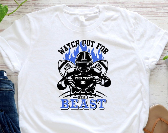 Custom Football T-Shirt With Player Number & Name - Perfect Gift for Football Lovers on Game Day  Perfect Gift for Football Lovers