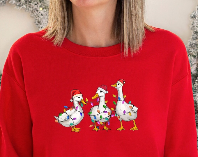 Duck Christmas Sweatshirt, Christmas Ducks Shirt, Christmas Gifts, Funny Christmas Duck Sweatshirt, Christmas Lights, Christmas Shirt