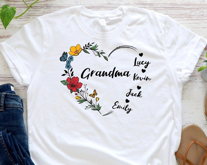 Custom Grandma Mimi Nana Granny Mimi  shirt, Grandma Heart Shirt, Grandma shirt, Grandkids Name Shirt, Gift For Grandma t-shirt, Nana shirt