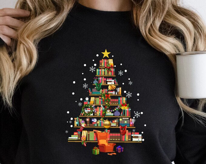 Christmas Tree Made Of Books Sweatshirt, Gift For Book Lover, Gift For Teachers, Book Lovers Christmas Shirt, Bookworm Christmas Shirt