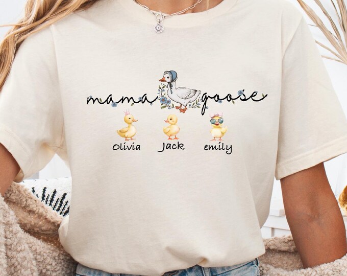 Custom Mama Goose Shirt With Kid Name, Personalized Mom Shirt, Minimalist Momma Sweatshirt, Gift For Her, Custom Mother's Day Gift