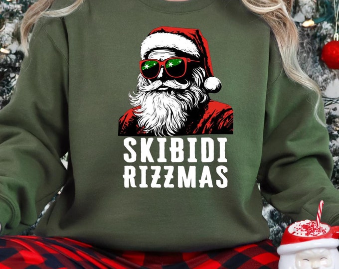 Skibidi Rizzmas Christmas Rizz Santa Claus Charisma Kid Cool T-Shirt, Holiday Tee, Funny Xmas Shirt, Festive Top,Funny TikTok Meme Sweater