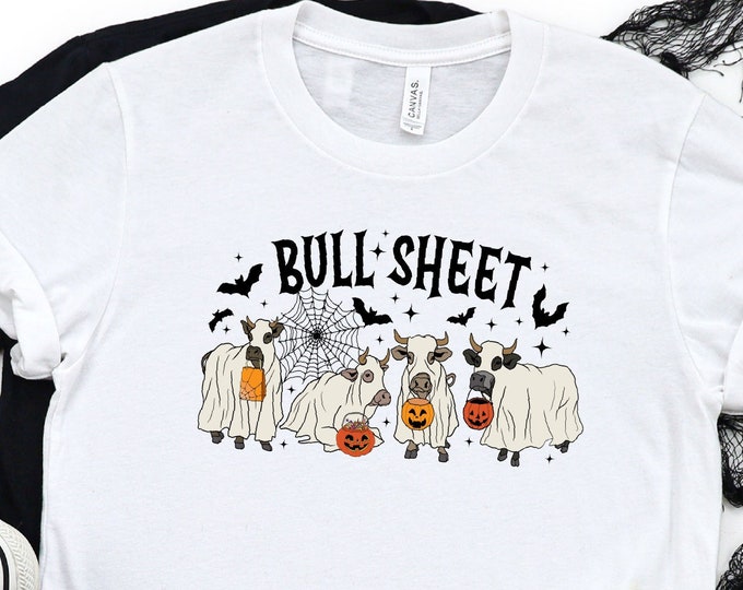 Bull Sheet T-Shirt, Halloween Bull, Ghost Cows Shirt, Cow Lover Gift, Bull Spooky Season, Farm Animals Lovers Gifts, Cute and Scary Shirt