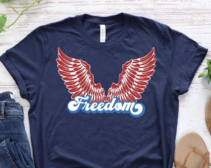 Freedom Shirt, Patriotic Women Shirt, USA Flag, Summer Shirt, 4th of July Shirt, Eagle Wings Design Women Shirts, Best Friends Gifts