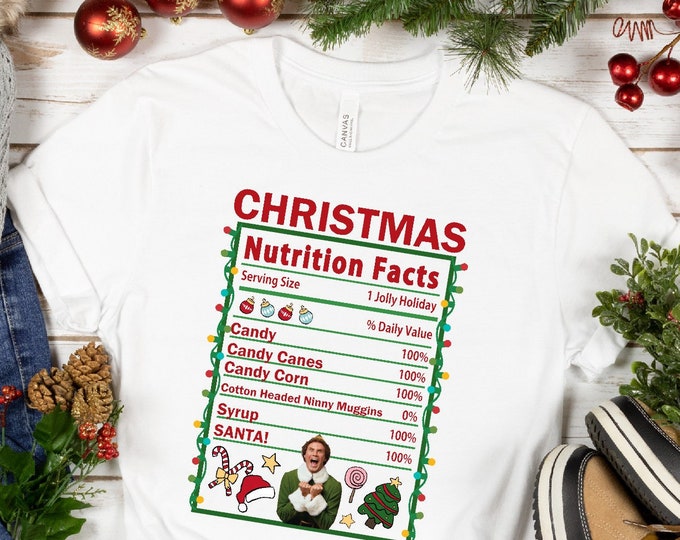 Christmas Shirt, Christmas Nutrition Facts Shirt, Christmas Gifts, Christmas Recipe Shirt, Christmas Food Shirt, Funny Xmas Shirt