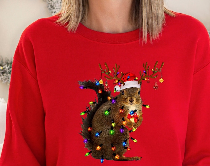 Christmas Squirrel Lights Sweatshirt, Christmas Sweatshirt, Funny Christmas Sweatshirt, Christmas Gift Sweatshirt, Christmas Gift For Her