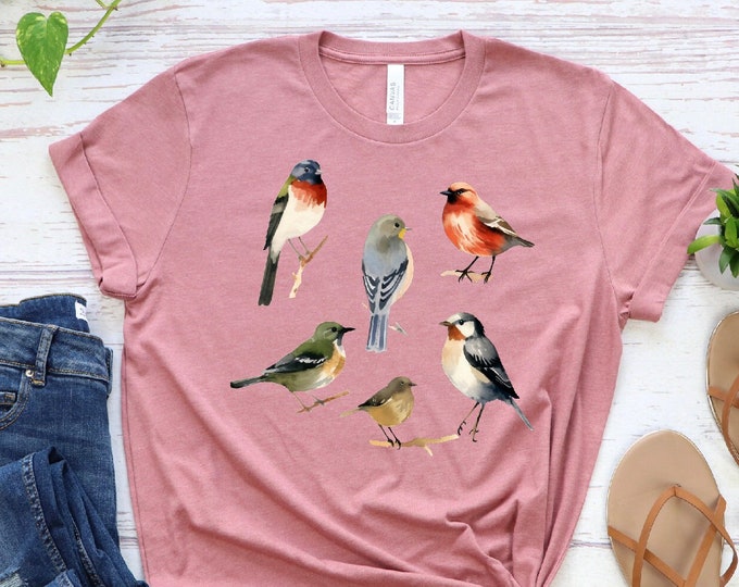 Vintage Birds Shirt, Nature Lover Gift Shirt, Women Men Ladies Kids Baby, Gift for Him Her, Mothers Day, Insects Plants Gardening, Xmas Gift