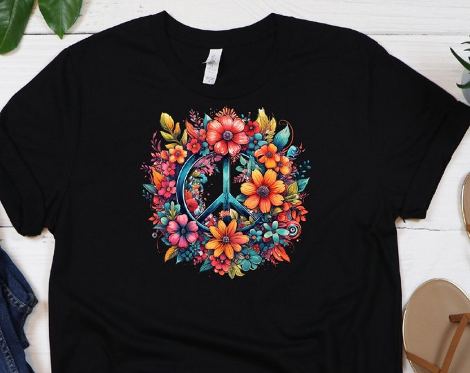 Floral Hippie Peace Sign Shirt, Summer Shirt, Peace Symbol, Hippie Gift Shirt, Love Shirt, Camping Gift For Her, Peace Love Tee,Flower Shirt