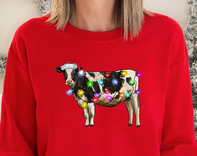 Christmas Cow Lights Sweatshirt, Christmas Sweatshirt, Funny Christmas Sweatshirt, Christmas Gift Sweatshirt, Christmas Gift For Her