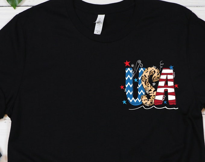Leopard Print USA Pocket Shirt, USA Shirt, Independence Day Shirt, Patriotic Family Shirt, 4th Of July Shirt, 4th Of July Gift, USA Pocket