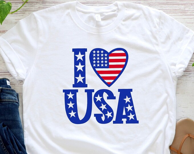 I Love USA Shirt,  4th Of July Shirt, Independence Day Shirts, Patriotic Family Shirts, 4th Of July Gift Shirt, USA Heart Shirt, USA Shirt