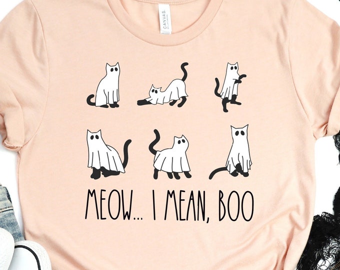 Ghost Cat Halloween Shirt, Meow I Mean Boo Shirt, Funny Cat Shirt, Funny Halloween Gifts, Halloween Shirt, Halloween Shirt, Funny Halloween