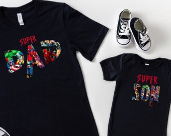 Superhero Dad and Son Matching Shirts, Father's Day Gift