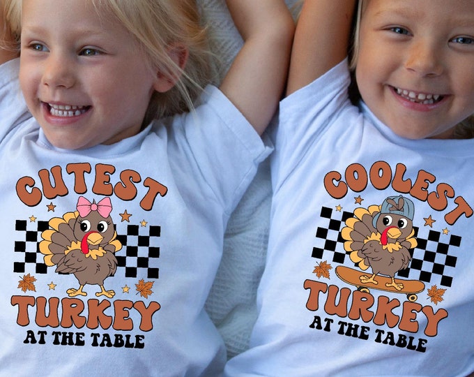 Retro Funny Coolest Turkey At the Table Cutest Turkey Thanksgiving Kids Thanksgiving Toddler Turkey Thanksgiving Graphic T Shirt 2024