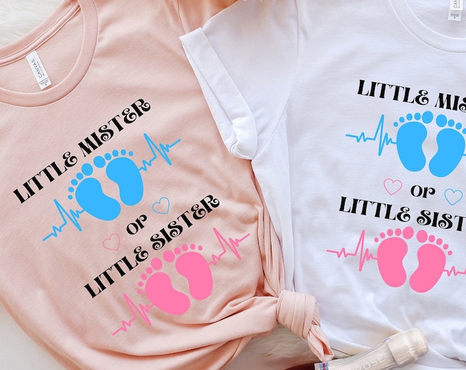 Litter Mister Or Little Sister Shirt, Gender Reveal Party Shirts, Personalized Family Matching Tshirts,Baby Announcement, Baby Shower