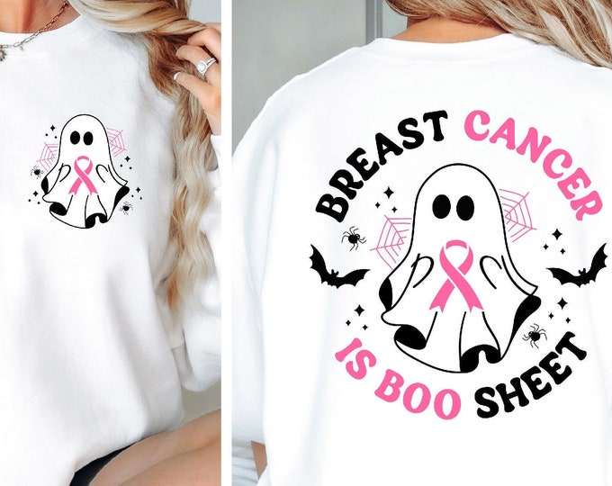 Breast Cancer Is Boo Sheet Sweatshirt, Back On My Boo-Shit T Shirt, Ghost Ribbon Breast Cancer Awareness Shirt, Cancer Halloween Gift Shirt