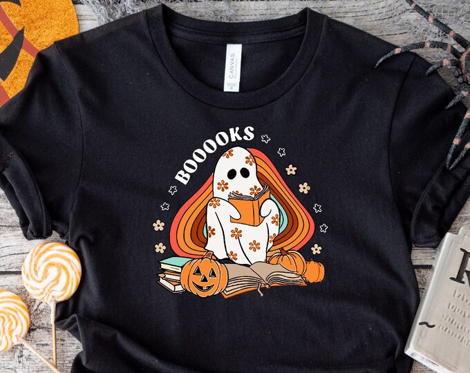 Ghost Books Booooks Shirt • Halloween Reading Librarian Bookworm and Teacher Gift TShirt • Funny Halloween Shirt •  Boooooks Shirt