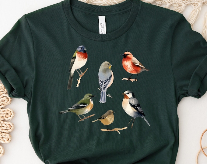 Vintage Birds Shirt, Nature Lover Gift Shirt, Women Men Ladies Kids Baby, Gift for Him Her, Mothers Day, Insects Plants Gardening, Xmas Gift