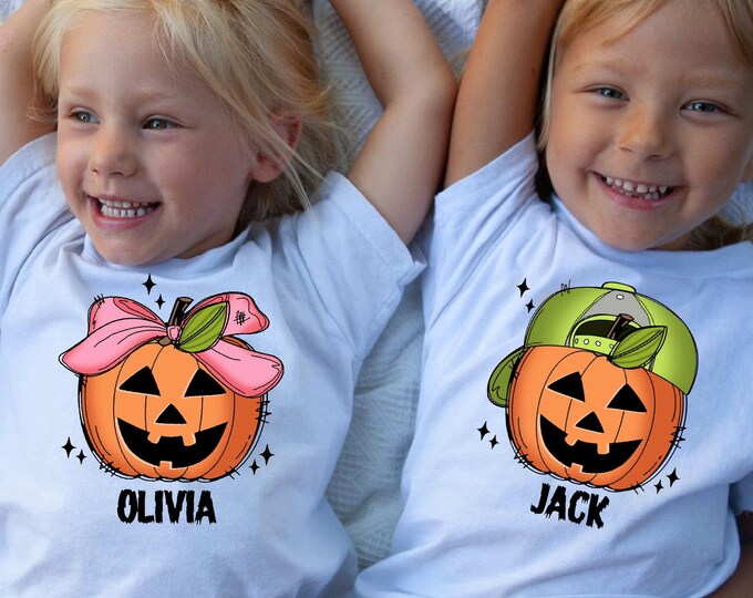 Boy Girl Pumpkin Shirt, Kids Halloween Shirt, Custom Halloween Shirt, Halloween Shirt For Kids, Personalized Kids Name Shirt, Halloween Kids
