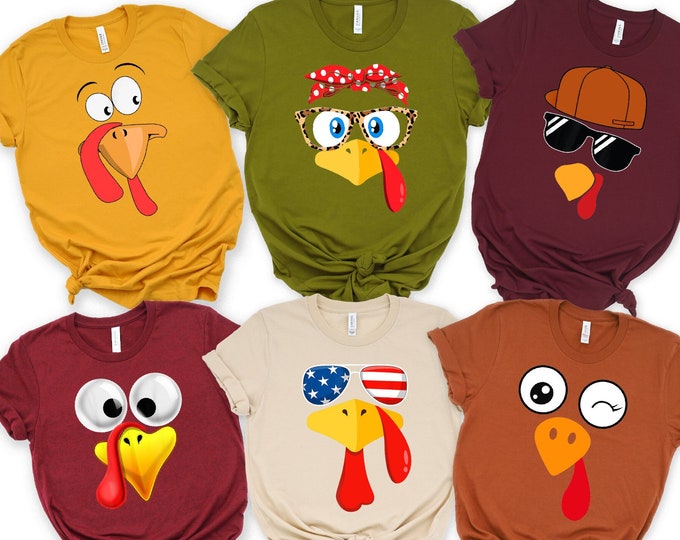 Cute Turkey Fall Thanksgiving Shirt, Thanksgiving Family Matching Shirt, Turkey Face Shirt, Funny Thanksgiving Shirt, Thanksgiving Women Tee