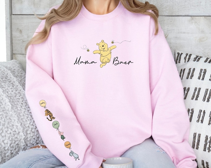 Custom Mama Bear Sweatshirt For Mom Sweater For Mother’s Day Personalized Winnie The Pooh Hoodie Classic Pooh Bear Tee Customizable Shirt