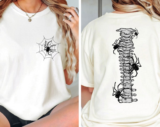 Spider Spine Front and Back Pocket Shirt, Halloween Shirt Gift For Her, Spider Web Shirt, Gift For Halloween, Spider Lover Shirt, Spider Tee