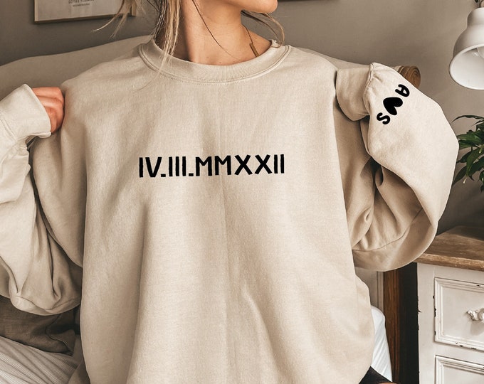 Custom Roman Numeral Sweatshirt, Personalized Couples Gifts, Bridal Anniversary Gifts, Wedding Gifts, Roman Date Couples Matching Sweater