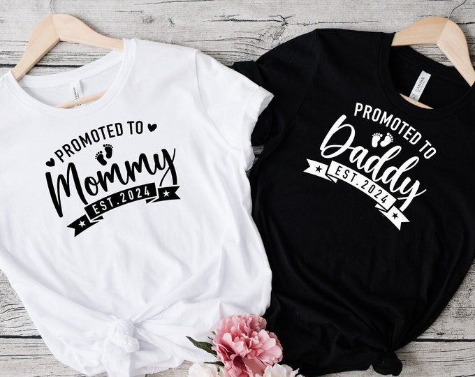 Promoted To Mommy Daddy Est 2024 Shirt, Promoted To Mommy - Daddy Shirt, Matching New Mom Dad Shirts, Pregnancy Announcement Shirts