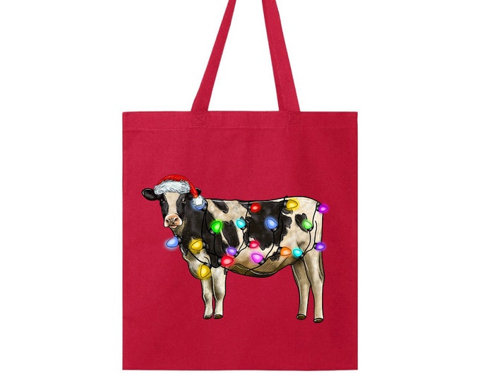 Christmas Lights Cow Tote Bag, Christmas Cow Tote Bag, Cow Christmas, Christmas Gifts For Her, Santa, Christmas Gifts, Santa, Cow Lover Gift