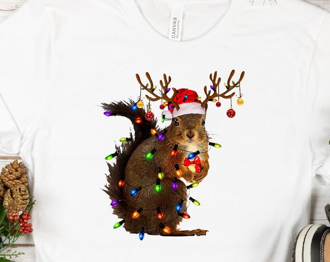 Christmas Squirrel Lights Shirt, Christmas Shirt, Funny Christmas Shirt, Christmas Gift Shirt, Christmas Gift For Her, Animal Christmas Tee