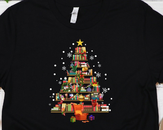 Christmas Tree made of books Shirt, gift for book lover, Gift For Teachers, Book Tree, Book Lovers Christmas Shirt, Bookworm Christmas Shirt