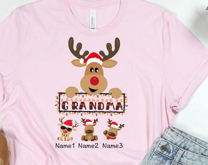 Custom Christmas Grandma Little Reindeer Shirt, Christmas Reindeer Nana Shirt Custom Name Mimi Gigi Shirt, Mimi Reindeer Christmas Shirt
