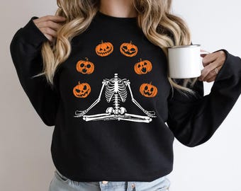 Retro Halloween Skeleton Sweatshirt: Spooky Season Crewneck