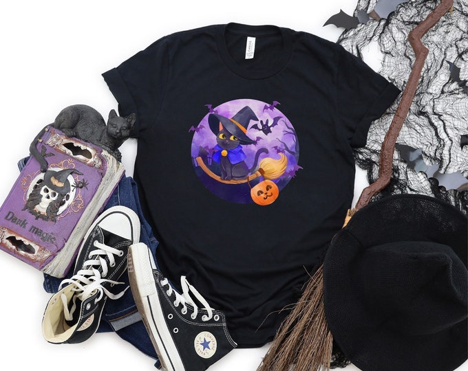 Watercolor Halloween Shirt, Halloween Cat Shirt, Halloween Shirt, Halloween Pumpkin Shirt, Cute Halloween Shirt,Gift For Halloween