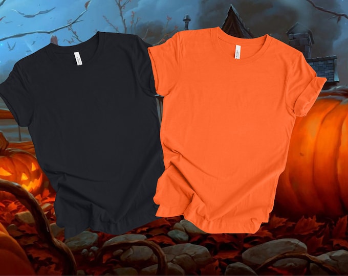 Group Halloween Mockup, Orange and Black Shirt, Bella Canvas 3001 Mockup, Horror Couple Mockup, Halloween Couple Mockup
