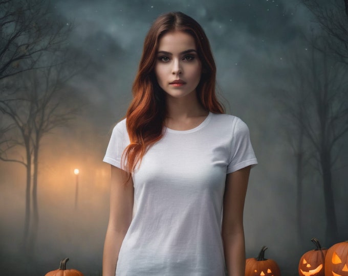 Halloween Spooky Mockup, Orange and Black Shirt, Bella Canvas 3001 Mockup, Horror Couple Mockup, Halloween Couple Mockup