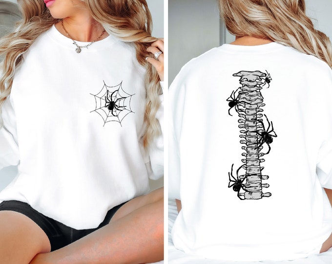 Spider Spine Skeleton Halloween Pocket Sweatshirt, Spooky Skeleton Sweatshirt,  Spider Spine Sweatshirt, Halloween Party, Gift For Halloween