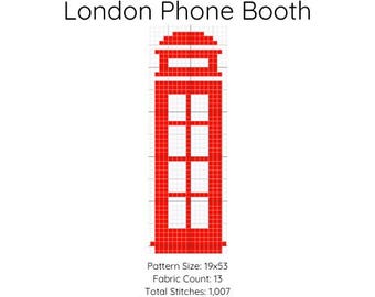London Telefon Telefon Booth Nadelspitzen Stickmuster Sticknadel Design Kreuzstichmuster Stickdatei Stickdatei