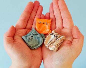 Polymer Clay Worry Stone Fidget: Handmade Sensory Toy - Cat, Fruit