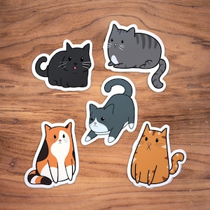 Cute Cat Sticker Friends | Gloss vinyl kisscut kitty stickers - ginger, grey tabby, tuxedo, calico and black cats