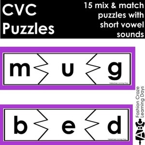 CVC Puzzles Short Vowel Phonics Activities for K-1 and Early Readers