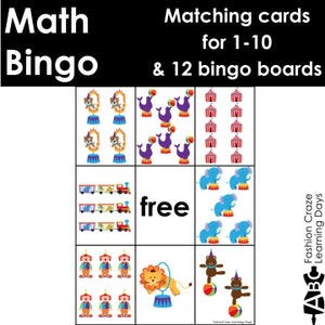 Math Bingo and Matching Numbers 1-10 for Pre-K and Kindergarten