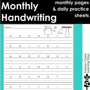 Handwriting Activities for K-2 Monthly Handwriting Sheets for Uppercase and Lowercase Lettters