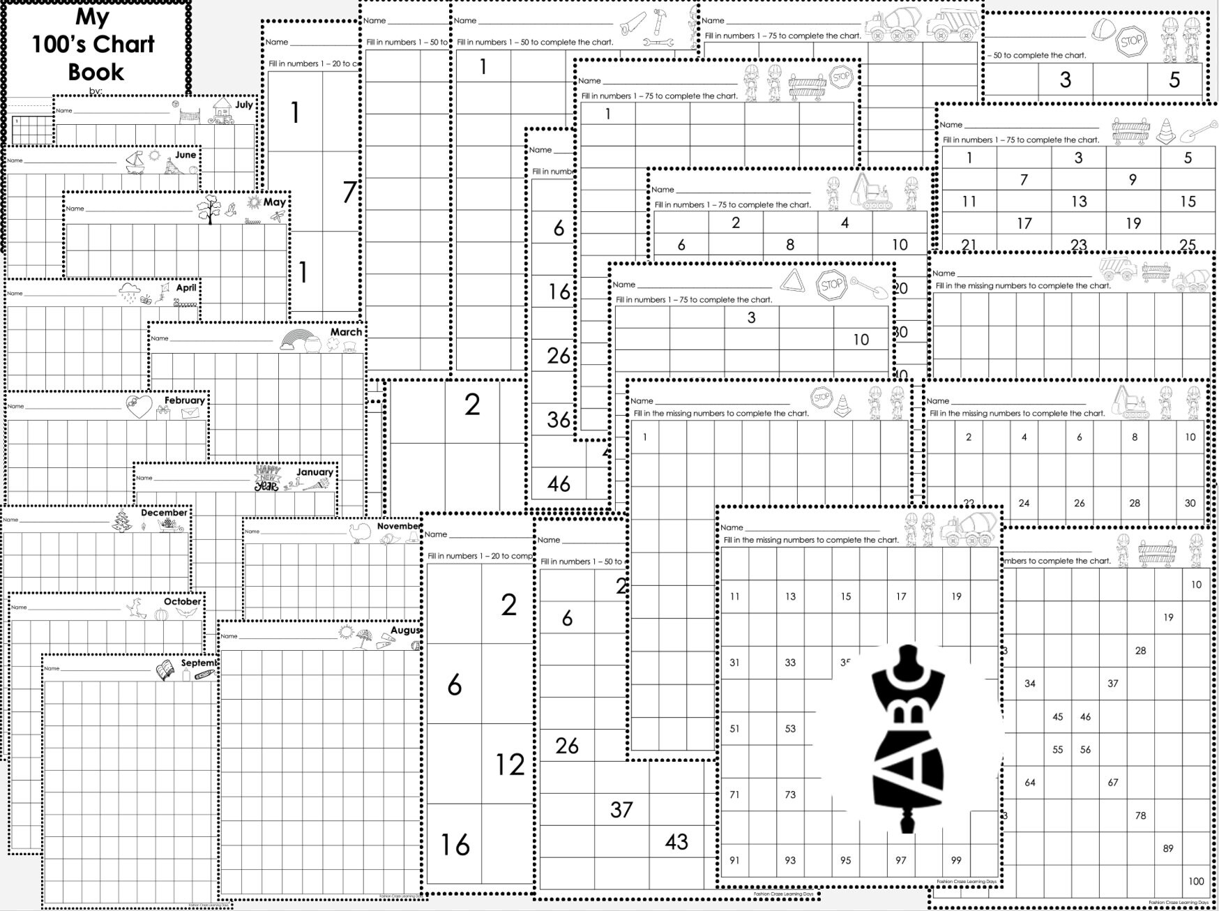 100-s-chart-activities-monthly-100-s-chart-book-for-k-1-etsy