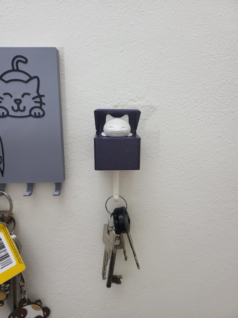 Cat Tail Key Hook Box 3D Printed - Cute Key Holder With Pop-up Cat Head ...