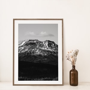 South Sister Oregon Sparks Lake Zwart-wit fotografie Print Wall Art, Mountain Landscape Art, Bend Oregon Foto, Cabin Decor