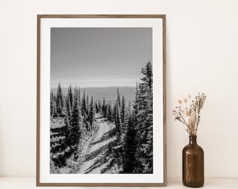 Whitefish Montana Black and White Photograph, Montana Printable Wall Art, Landscape Art, Woodsy Mountains, Home Decor, Digital Download